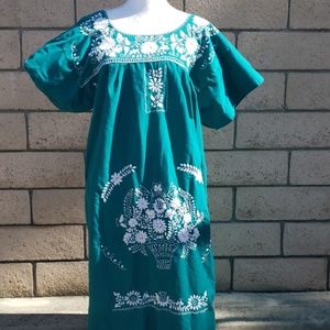 Green Mexican floral embroidered dress